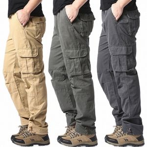 Grande poche Salopette ample Sports de plein air pour hommes Jogging Pantalon tactique militaire Taille élastique Pure Cott Pantalon de travail décontracté Z1dN #