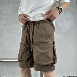 Grote pocket werkkleding shorts voor mannen zomer ademende snel drogen casual capris streetwear solide kleur lading korte broek 240412