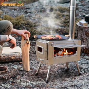 Grand poêle à bois portatif 304 tuyau de fenêtre en acier inoxydable pour tente chauffage lit Camping pêche sur glace cuisson barbecue en plein air 240116