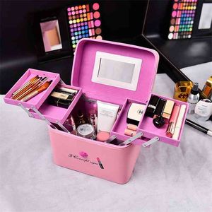 Large Professional Makeup Storage Box Jewelry es Leather Organizer Container Case Gift Women Cosmetic Casket 210423