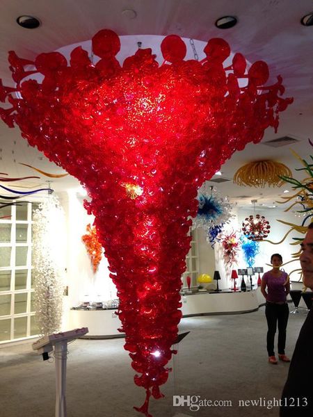 Grands projets suspendus au plafond des lustres en verre de Murano pour le sol de la salle d'hôtel Led Lumières CE UL Fleur en rouge Lustres d'éclairage de Chine