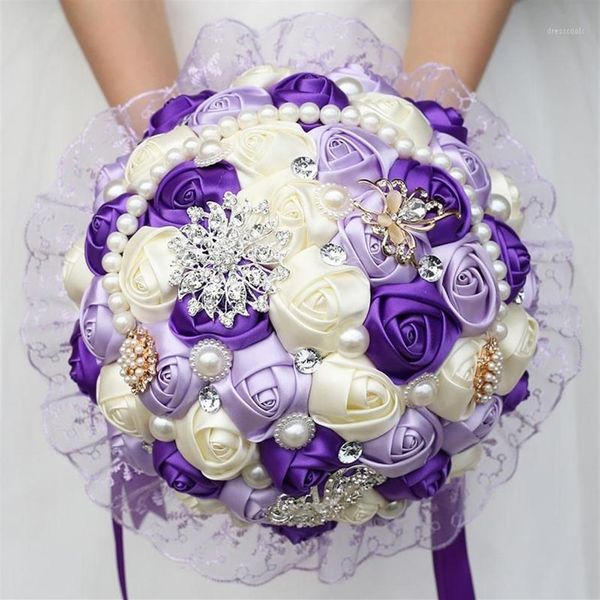 Grand Bouquet De mariée violet, perles De demoiselle d'honneur, fleurs artificielles, Bouquets De diamants, cadeau De mariage W2801312V