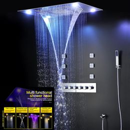 Grande Douche Pluie Salle De Bains Plafond Électrique Led ShowerHeads Pluie Cascade Douche Kit Robinets avec 6 pcs Massage Corps Jets Spr282E