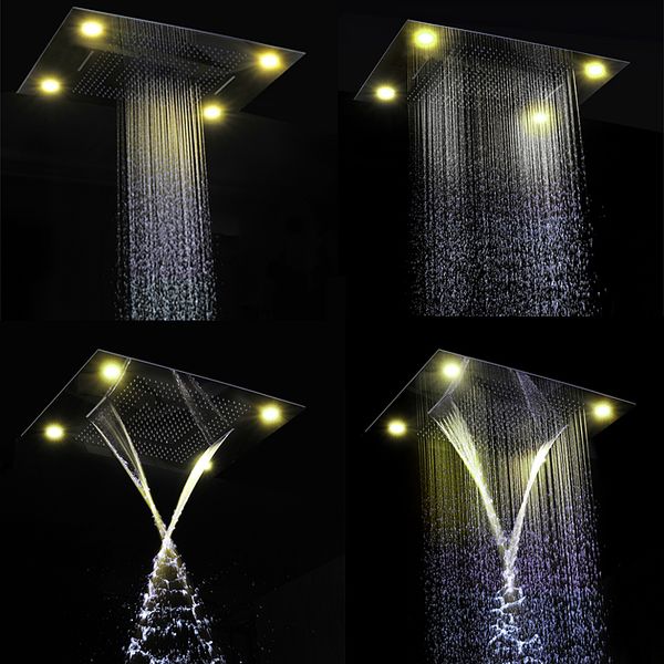 Grand pluie de douche de salle de bain plafond les pommes de douche à LED électrique Plume Fauce de kit de douche cascade avec 6 pcs Spray corporel de massage