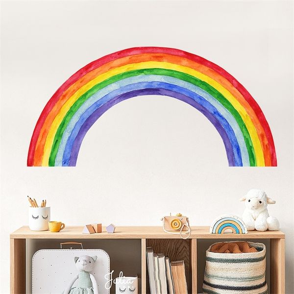 Gran Arco Iris nubes acuarela Boho pared pegatina vinilo DIY pared calcomanías guardería niña niños dormitorio sala de juegos Interior decoración del hogar 220613