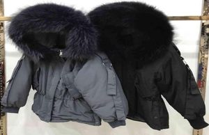 Grand réel raton laveur parka fur manteaux entiers pour les vestes d'hiver des femmes veste à capuche chaude femelle blanche canard moyen moyen long loos4109179