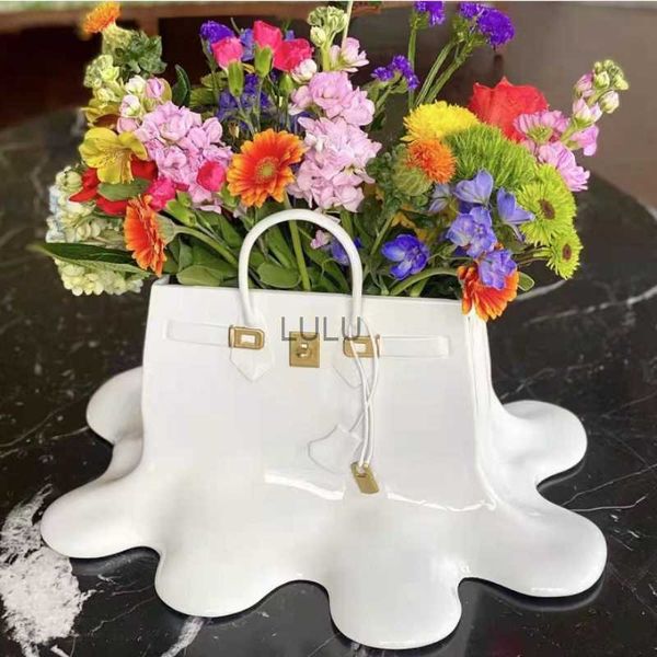 Grands fleurs de résine sac séché vase vase haut de gamme Vase Vase Vase Fleur Ornement Sculpture Home Decor Living Room Table Vase Vase HKD230810