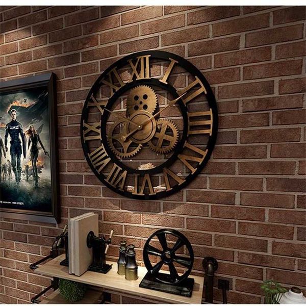 Grande horloge murale en bois de Style industriel rétro, décoration de maison pour salon, bureau, Bar, décor artistique 220115