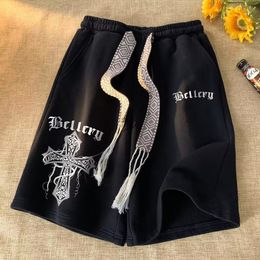 Große Retro männer Shorts Sommer Casual Schwarz Sport Hosen Koreanische High Street Hip Hop Grafik Hosen männer Tragen streetwear Hosen