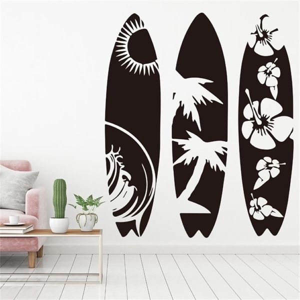 Grand ensemble de 3 planche de surf autocollant mural chambre salon été plage planche de surf sport sticker mural chambre d'enfants chambre d'enfants vinyle T232f