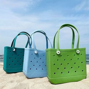 Bolsos de hombro grandes, bolso de mano personalizado de playa de silicona, bolso bogg con agujero de plástico eva, bolso de natación de verano, bolsos de compras de gran capacidad