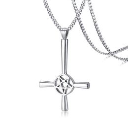 Grote zilveren omgekeerde kruis occulte pentagram ketting in roestvrij staal satanische gotische satan sieraden281l