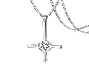 Grote zilveren omgekeerde kruis occulte pentagram ketting in roestvrij staal satanische gotische satan sieraden8485691