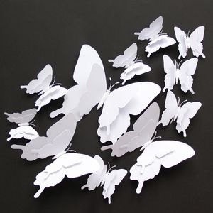 Grande taille 12 pièces/ensemble 3D Double couche blanc papillon autocollant mural décoration de la maison 18 cm papillons sur mur aimant réfrigérateur autocollants