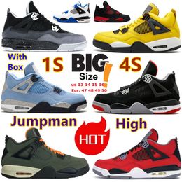 Grote maat 14 15 16 basketbalschoenen 1 1S High University blauw zwarte teen dennengroen 4s Fear Pack Bred Undefeated Red Thunder Designer sneakers dames heren grote maten 48 49 50