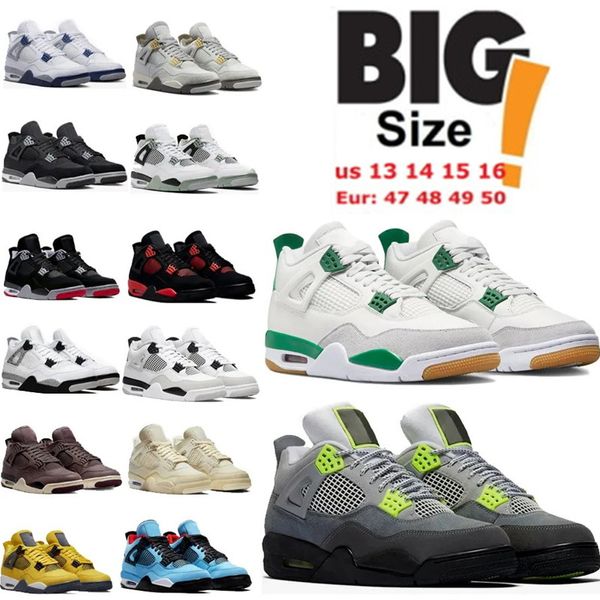 Tamaño grande 14 15 16 Zapatos de baloncesto 4 Bred Reimagined Red Cement Thunder Pine Green Glow 4s Military Black Cat Midnight Navy Oreo Hombres Mujeres Zapatillas de deporte Tamaños grandes 48 49 50