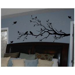 Grote maat 147cmx71cm vinyl tree tak met 10 vogels muursticker verwijderbare muursticker home decor art muurschildering, 1366 210705