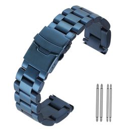 Grande taille 22mm 24mm 26mm chaîne à maillons solides Bracelet de montre en acier inoxydable Bracelet de remplacement Bracelet extrémités droites fermoir pliable261a