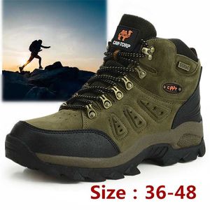 Botas de senderismo de talla grande 48 para hombre, verano, invierno, exterior, piel cálida, antideslizante, moda para mujer, calzado para niños, botas de tobillo para trabajo al aire libre, otoño 220120