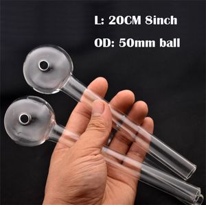 Grande Taille 5cm Big Ball Verre Brûleur À Huile Tuyaux 8 pouces Épais Verre Fumer Tubes Transparent Clair Pyrex Fumer Pipe Dab Rig Bong Eau Bubbler Narguilé Shisha