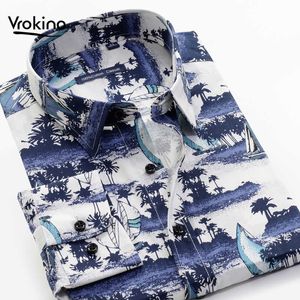 Grote maat 7XL 8XL 9XL 10XL herenval 100% katoen print shirt klassieke mode bloem lange mouwen shir 210721