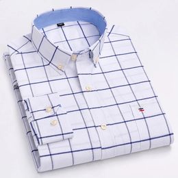 Camisas de gran tamaño 7XL 100% algodón para hombres Camisa Oxford lisa de calidad de gran tamaño Tops ajustados de manga larga ropa a cuadros a rayas 240117