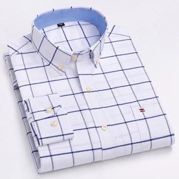 Camisas de gran tamaño 7XL 100% algodón para hombres Camisa Oxford lisa de calidad de gran tamaño Tops ajustados de manga larga Ropa a cuadros a rayas 240307