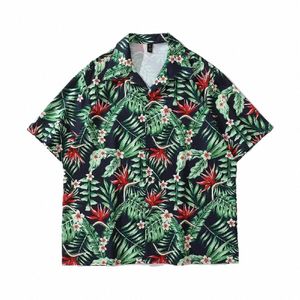 Camisas y blusas de Hawaii con estampado de plantas verdes estéticas de gran tamaño para hombres y mujeres Y2k Beach Tops de verano Streetwear Goth Cltohing y7Te #