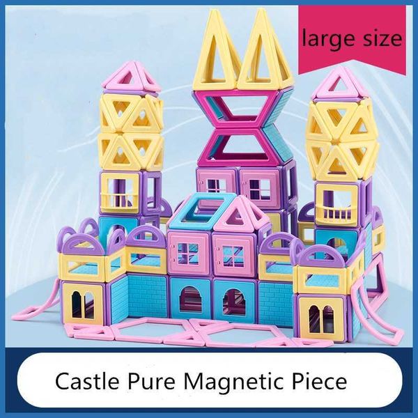 Grande taille bébé filles garçons château pure pièce magnétique bloc de construction ensemble enfants bricolage assemblage jouets éducatifs en plastique Q0723