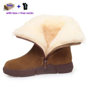 Grote afmeting Designer Outdoor Winter Snow Boots Dames Boot Fur Fluffy Leather Enkle Booties Black Girls Loafers schoenen met wollen dame schoen YT