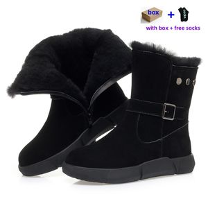 Groot formaat Designer Outdoor Winter Snow Boots Dames Boot Fur Fluffy Lederen enkel Warme laarsjes Zwarte meisjes Loafers schoenen met wollen dame schoen