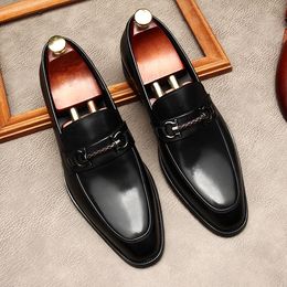 Grande taille EUR37-45 noir/café mocassins hommes affaires chaussures habillées en cuir véritable chaussures de soirée de bal