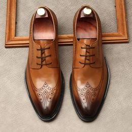 Grande taille EUR45 noir/marron/vin rouge chaussures d'affaires en cuir véritable Oxfords chaussures de mariage chaussures habillées pour hommes