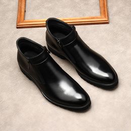 Grande taille EUR45 bout pointu hiver noir hommes bottines en cuir véritable bottes hommes chaussures de bureau