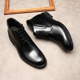 Bottines d'hiver noires en cuir véritable pour hommes, chaussures de mariage, grande taille EUR45