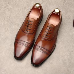Groot formaat EUR46 Zwart / wijn rood / bruin / koffiehoens Jurk schoenen Echt lederen Oxfords trouwschoenen