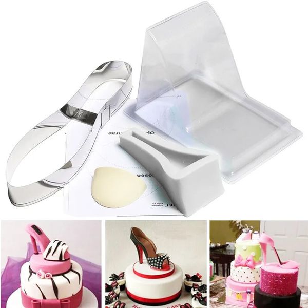 Molde de silicona 3D para pastel de fondant de gran tamaño, estilete de tacón alto, molde para zapatos de mujer para decoración de bodas, herramienta para hornear DIY para el hogar 240226