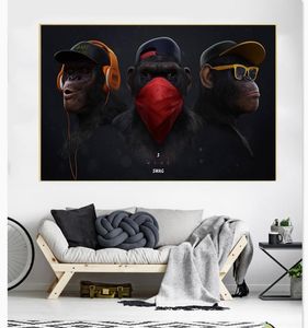 Groot formaat grappig dier kunst aan de muur olieverfschilderij Gorilla 3 wijze aap poster prints muur foto voor woonkamer thuis deco4581434