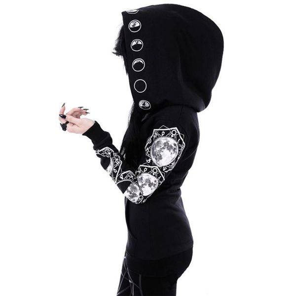 Grande taille gothique fille décontractée soleil imprimé femme noire manche à manches longues à capuche veste à capuche femme039 vêtements sweat à capuche punk winte7378623