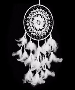 Groot formaat handgemaakte droomvanger met veren muurhangende ornament wit 4071398