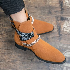 Bottines de grande taille pour hommes, coupe haute, avec boucle en Faux daim, bottes courtes pointues classiques à la mode pour hommes d'affaires