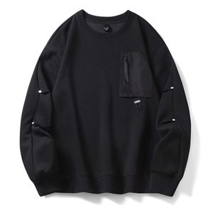 Grote maat hoodie heren Instagram trendy merk losse trui met ronde hals T-shirt lente en herfst jeugd nieuwe effen kleur top