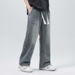 Jeans de grande taille Mentins tendance 2024 Nouveau pantalon long élastique à tube droit Micro Elastic