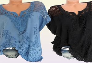 Grote maat kant vrouwen blouses 2020 zomer katoen vrouwen blouses tops V-hals vleermuis mouw borduren hoge kwaliteit vrouwen shirt 5XL7573626