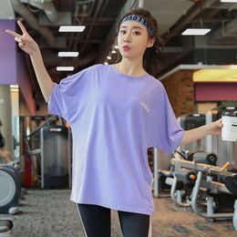 T-shirt de Yoga ample de grande taille pour femmes, vêtements d'été à manches courtes, séchage rapide, pour course à pied, grosse sœur, haut de sport
