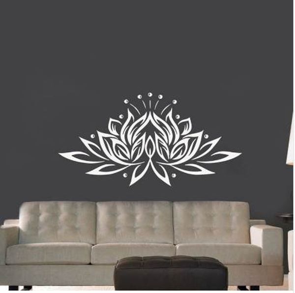 Etiqueta de pared de vinilo de flor de loto de gran tamaño, calcomanías de pared de diseño creativo para decoración de sala de estar/dormitorio