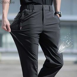 Pantalon d'été homme grande taille grande taille soie glacée Stretch respirant pantalon jambe droite 6XL séchage rapide bande élastique pantalon noirLF20230824.