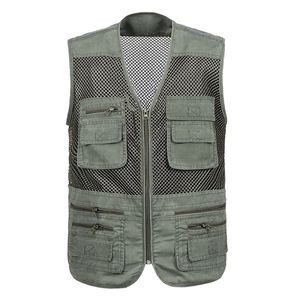 Large Size Mesh Quick-Drying Vests Male with Many Pockets Mens Breathable Multi-pocket Fishing Vest Work Sleeveless Jacket LJ201217
