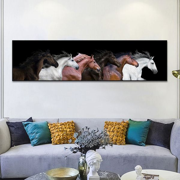 Grande taille moderne animaux affiches et impressions mur Art toile peinture Six chevaux photo pour salon Cuadros décor pas de cadre
