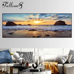 Image de grande taille pleine mosaïque broderie coucher de soleil paysage de mer bricolage diamant peinture plage paysage marin naturel décoration de la maison AA3909 231228